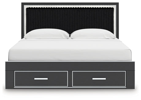 Zuraleus Black Upholstered Storage Panel Bedroom Set with 2 Footboard Drawers by Ashley at Eve Furniture
