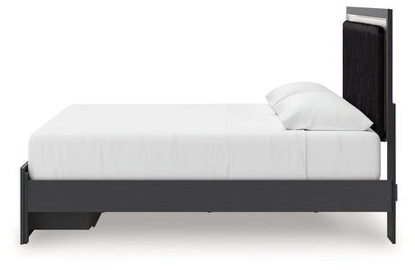 Zuraleus Black Upholstered Storage Panel Bedroom Set with 2 Footboard Drawers by Ashley at Eve Furniture