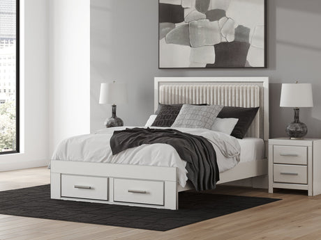 Zuraleus White Queen Upholstered Panel Storage Bed by Ashley at Eve Furniture