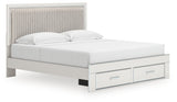 Zuraleus White Upholstered Storage Panel Bedroom Set with 2 Footboard Drawers by Ashley at Eve Furniture