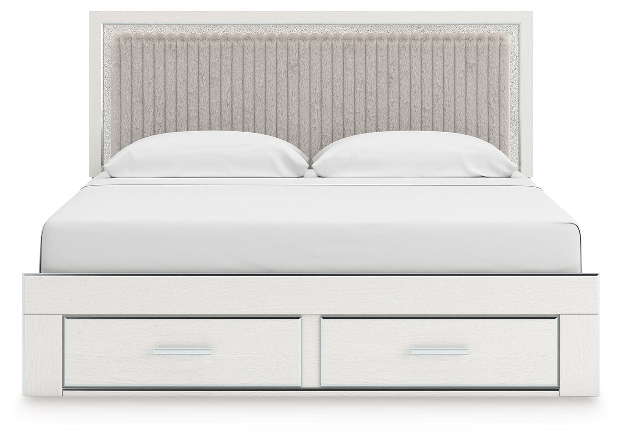 Zuraleus White Upholstered Storage Panel Bedroom Set with 2 Footboard Drawers by Ashley at Eve Furniture