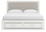 Zuraleus White Upholstered Storage Panel Bedroom Set with 2 Footboard Drawers by Ashley at Eve Furniture