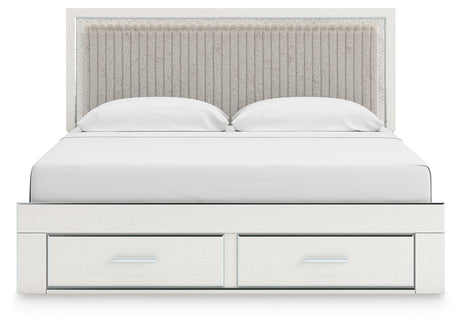 Zuraleus White Upholstered Storage Panel Bedroom Set with 2 Footboard Drawers by Ashley at Eve Furniture