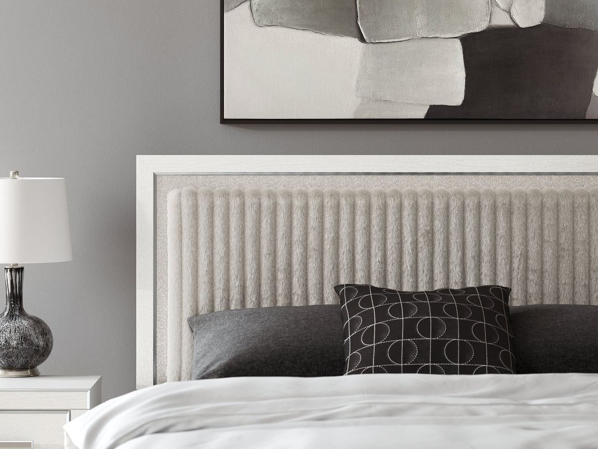 Zuraleus White Upholstered Storage Panel Bedroom Set with 2 Footboard Drawers by Ashley at Eve Furniture