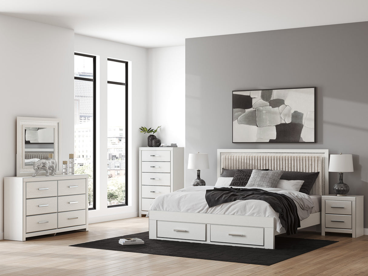 Zuraleus White Upholstered Storage Panel Bedroom Set with 2 Footboard Drawers by Ashley at Eve Furniture