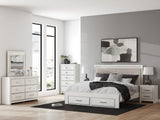 Zuraleus White Upholstered Storage Panel Bedroom Set with 2 Footboard Drawers by Ashley at Eve Furniture