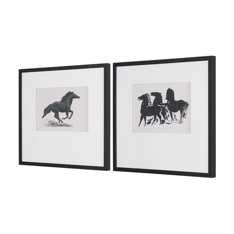 Zwarte Paarden (Set of 2) by Leo Gestel Hand-Embellished Framed Artwork Matted under Glass by Mercana at Eve Furniture