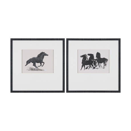 Zwarte Paarden (Set of 2) by Leo Gestel Hand-Embellished Framed Artwork Matted under Glass by Mercana at Eve Furniture