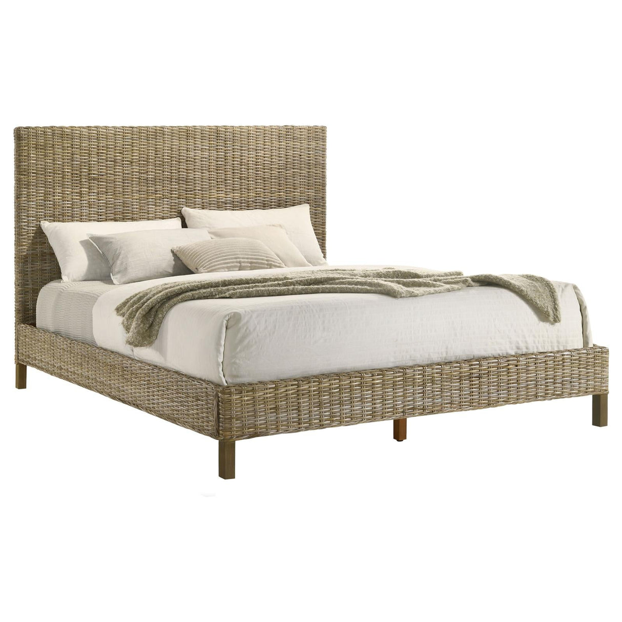 Zyla Woven Rattan California King Panel Bed Kubu Grey