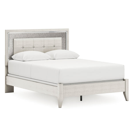 Zyniden Silver Full LED Upholstered Panel Bed by Ashley at Eve Furniture