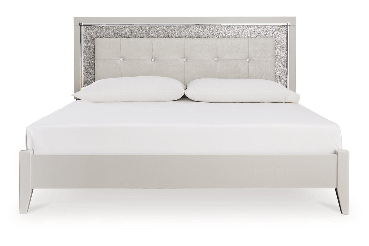 Zyniden Silver King LED Upholstered Panel Bed by Ashley at Eve Furniture
