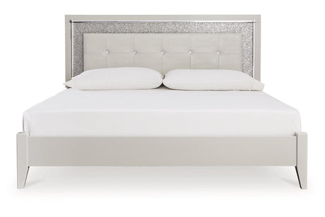 Zyniden Silver King LED Upholstered Panel Bed by Ashley at Eve Furniture
