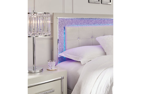 Zyniden Silver King LED Upholstered Panel Bed by Ashley at Eve Furniture