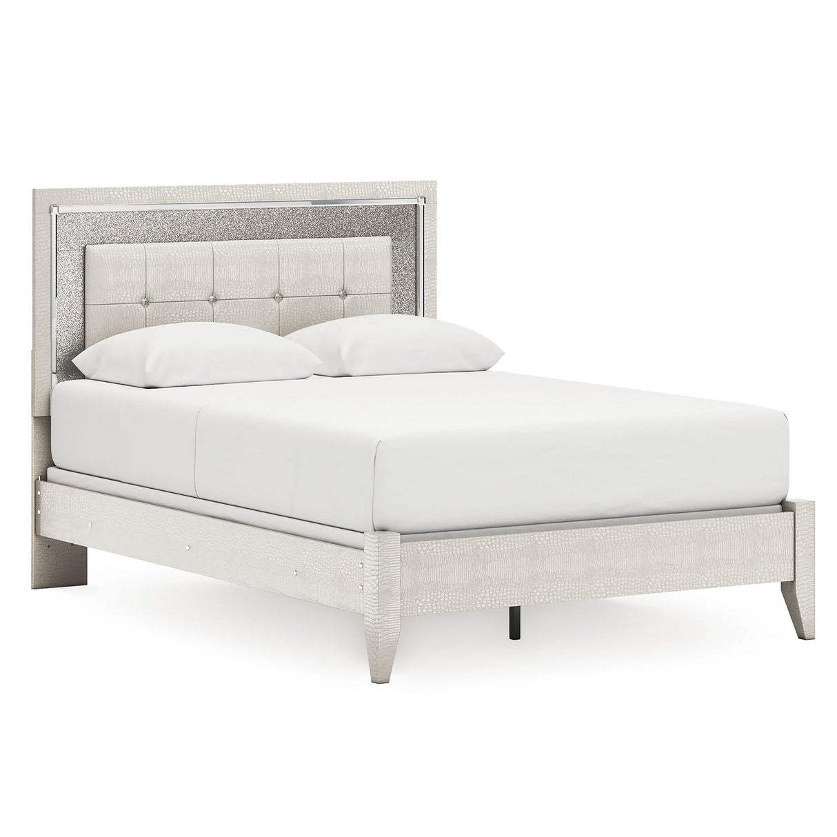 Zyniden Silver Queen LED Upholstered Panel Bed by Ashley at Eve Furniture