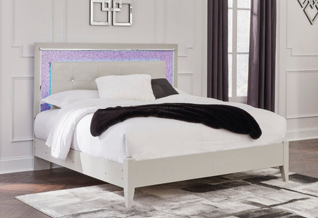 Zyniden Silver Queen LED Upholstered Panel Bed by Ashley at Eve Furniture