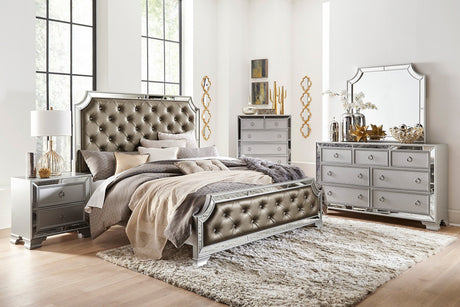 Avondale Silver King Mirrored Upholstered Panel Bed