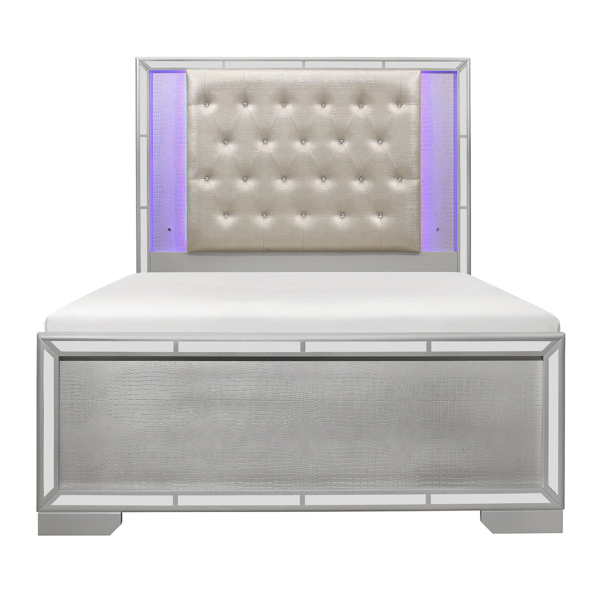 Aveline Silver King LED Upholstered Panel Bed