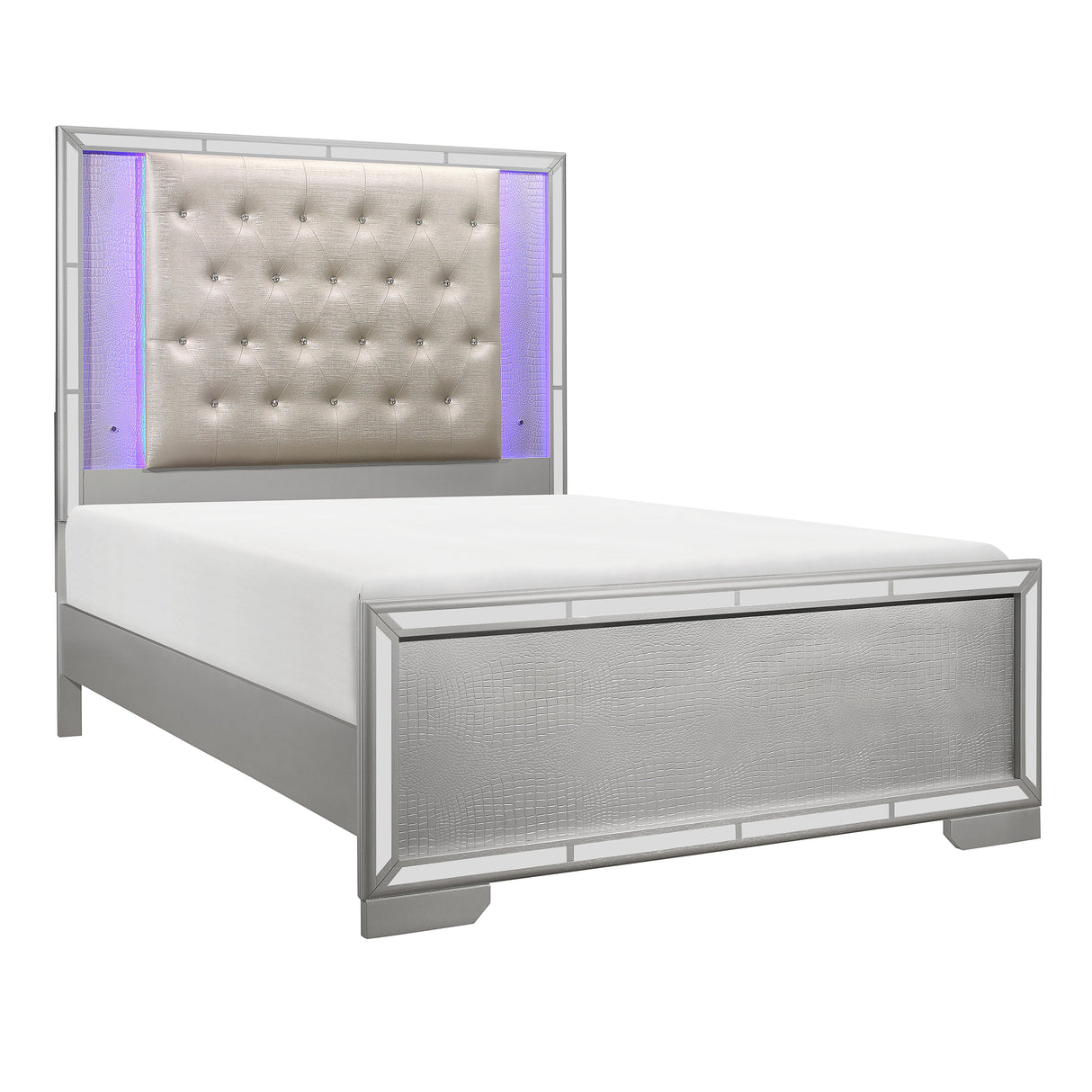 Aveline Silver Queen LED Upholstered Panel Bed