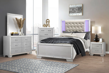 Aveline Silver King LED Upholstered Panel Bed