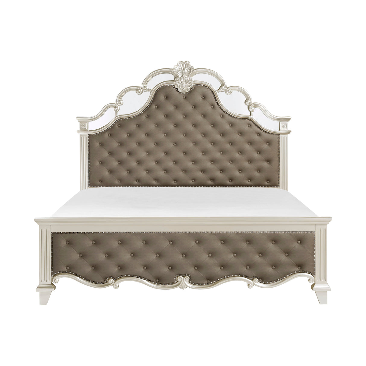 Ever Champagne King Mirrored Upholstered Panel Bed