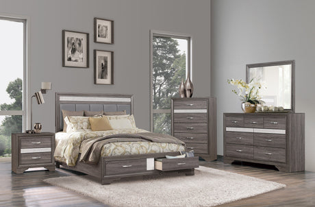 Luster Gray Upholstered Storage Platform Bedroom Set