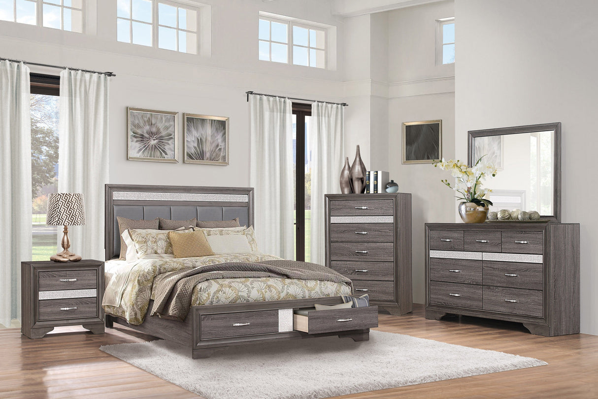 Luster Gray King Upholstered Storage Platform Bed