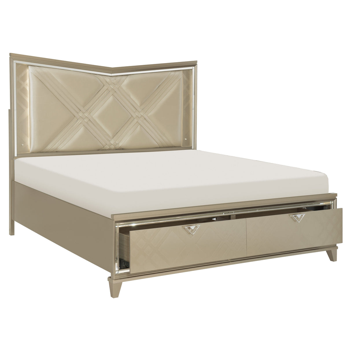 Bijou Champagne King LED Upholstered Storage Platform Bed