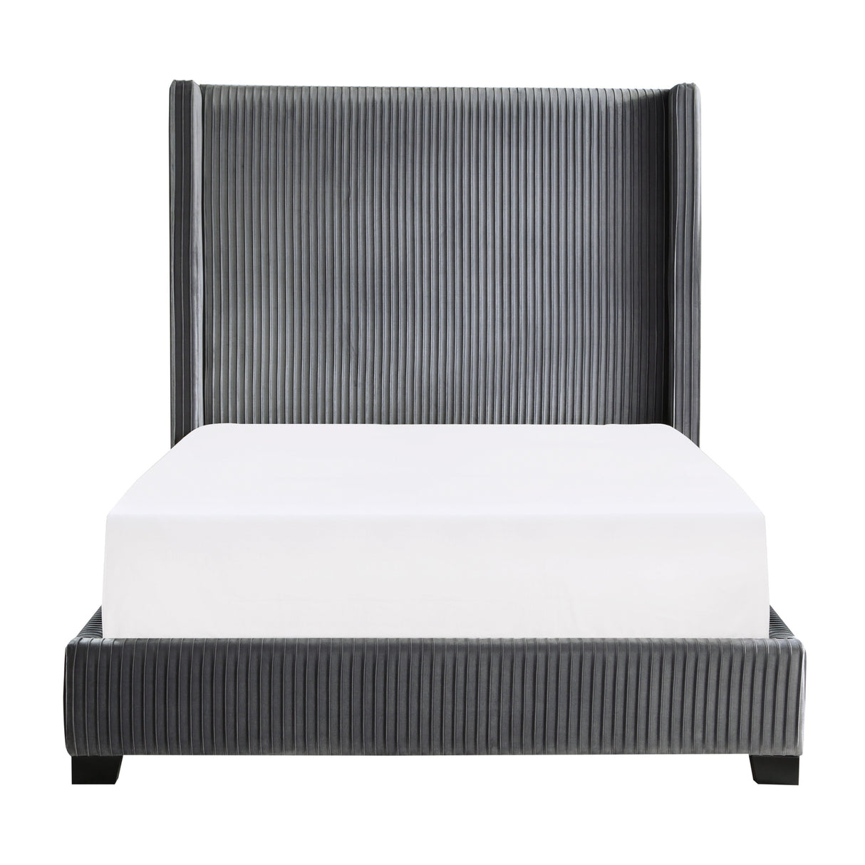 Glenbury Dark Gray Velvet Upholstered Queen Bed