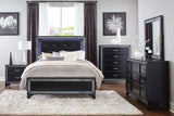 Salon Black King LED Upholstered Panel Bed