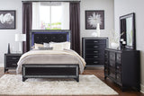 Salon Black Queen LED Upholstered Panel Bed