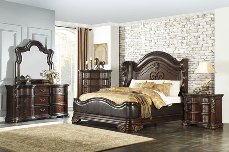 Royal Highlands Rich Cherry Queen Upholstered Panel Bed