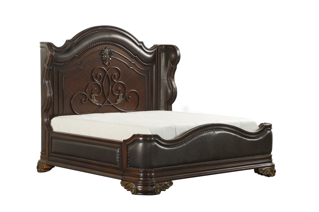 Royal Highlands Rich Cherry Queen Upholstered Panel Bed