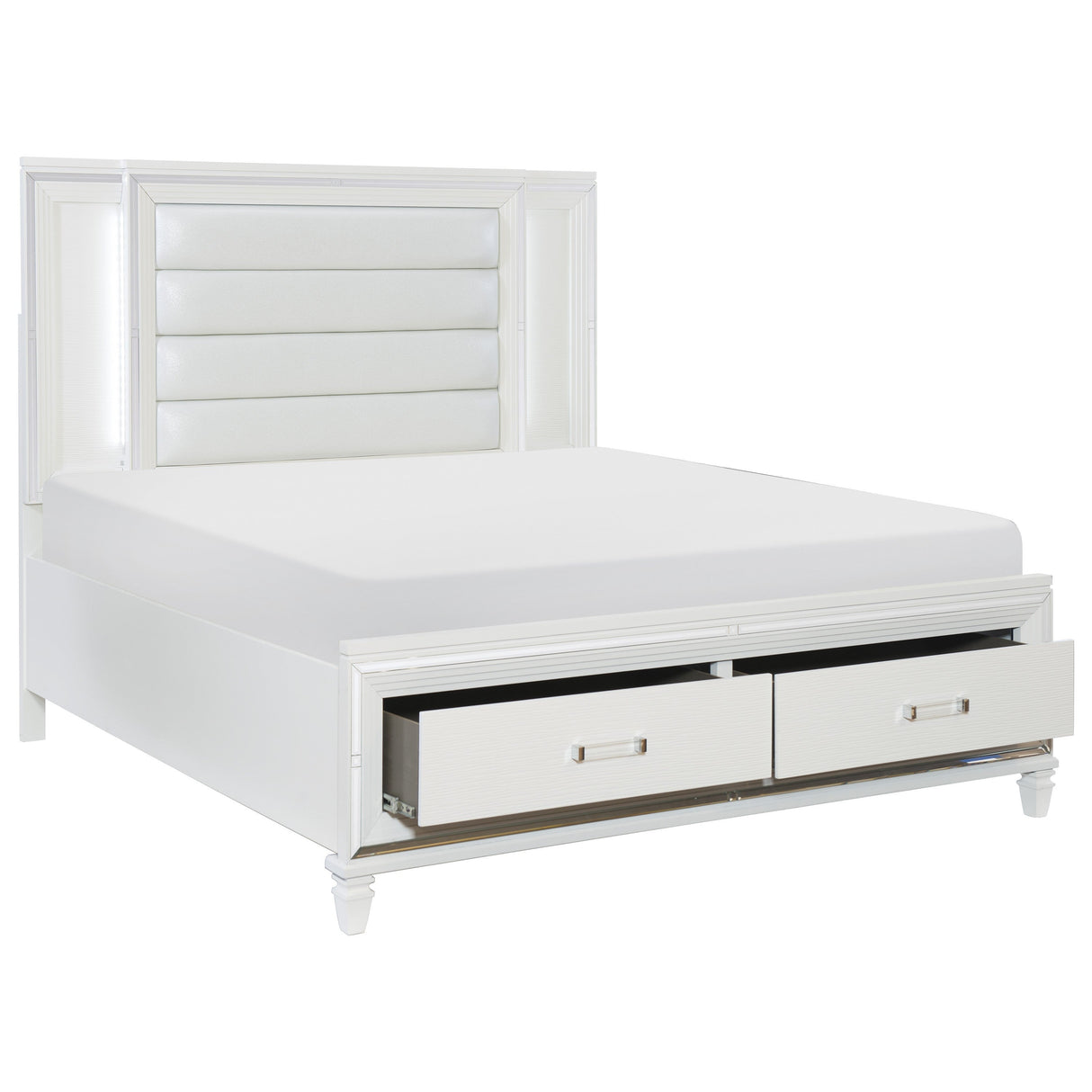 Tamsin White Queen LED Upholstered Storage Platform Bed