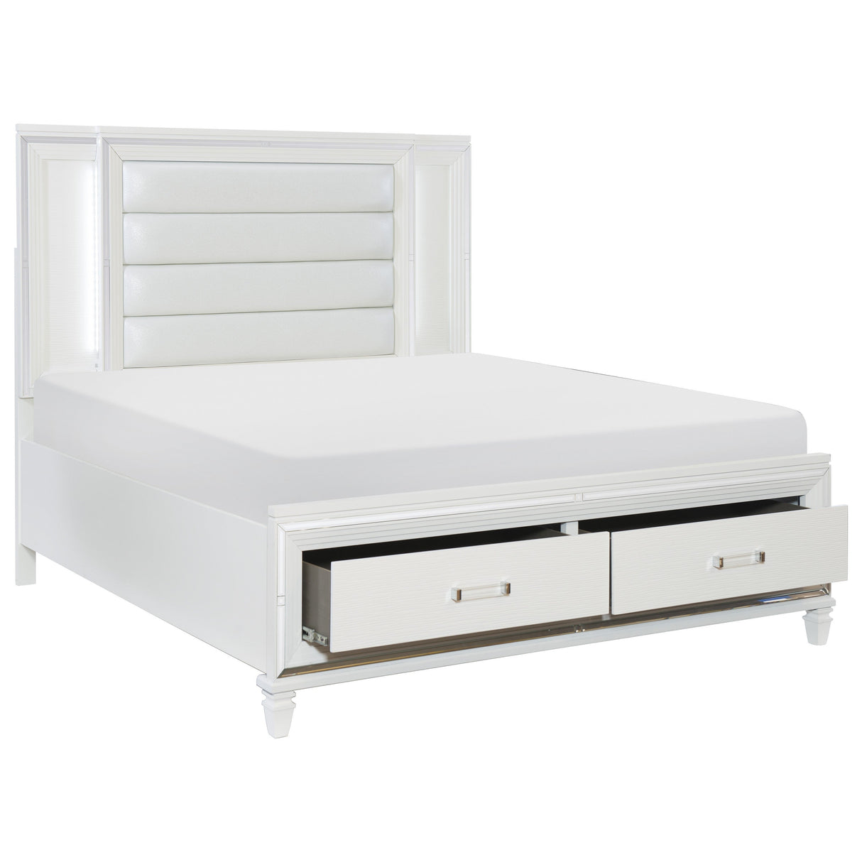 Tamsin White King LED Upholstered Storage Platform Bed