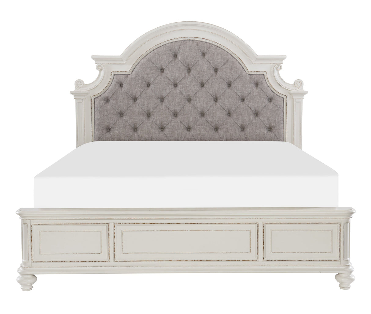 Baylesford Antique White King Upholstered Panel Bed