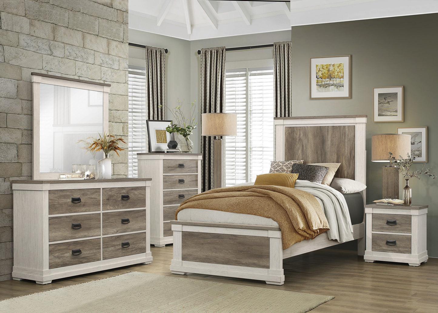 Arcadia White/Weathered Gray Twin Bed
