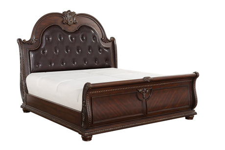 Cavalier Dark Cherry Upholstered Sleigh Bedroom Set