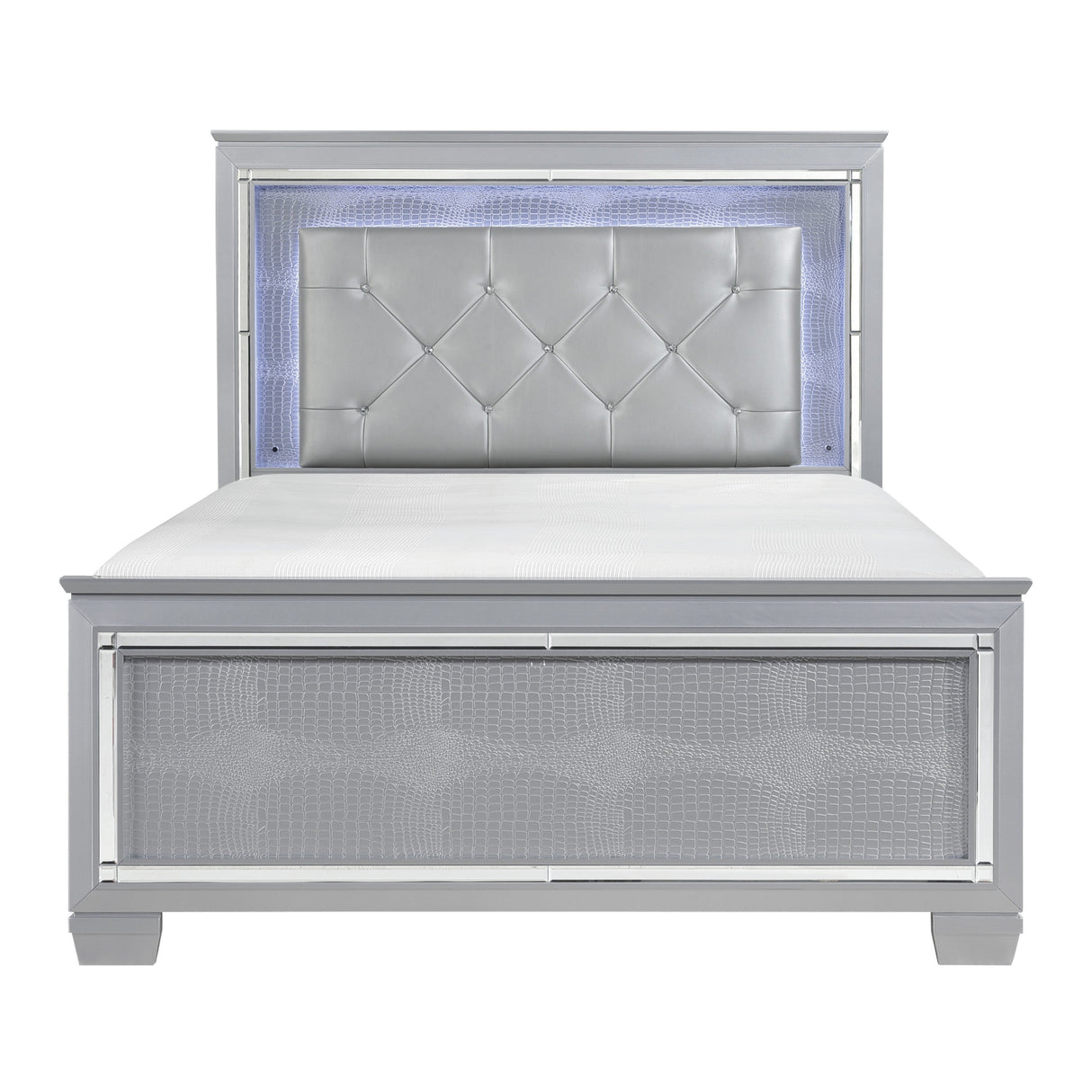 Allura Silver Full LED Upholstered Panel Bed