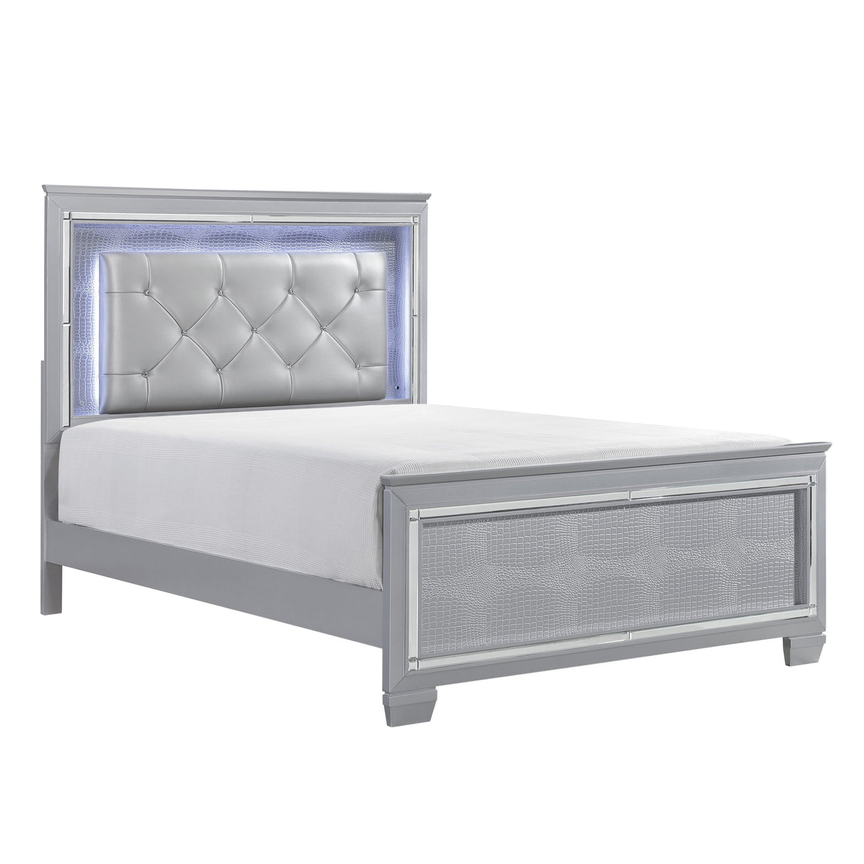 Allura Silver Queen LED Upholstered Panel Bed