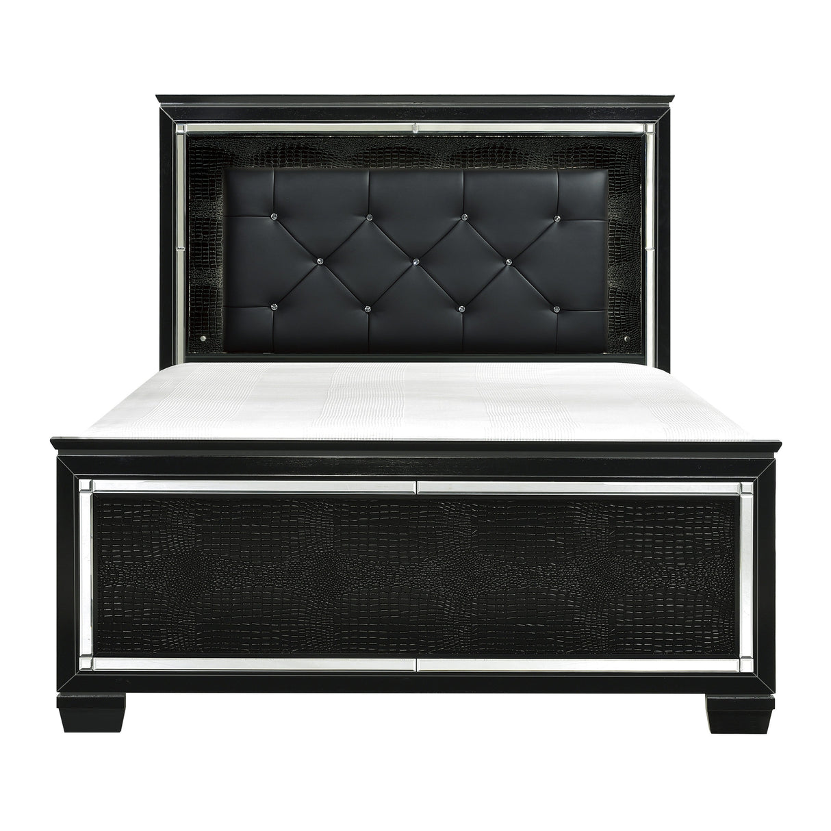 Allura Black Queen LED Upholstered Panel Bed