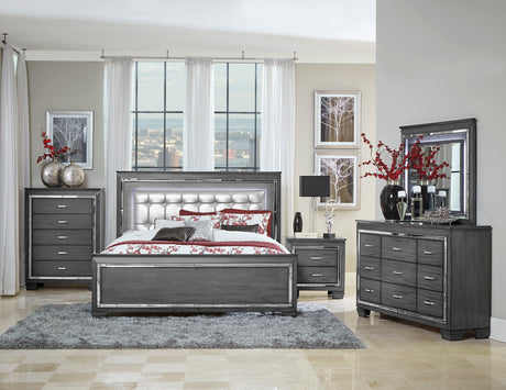 Allura Gray Queen LED Upholstered Panel Bed