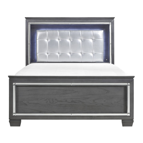 Allura Gray Queen LED Upholstered Panel Bed