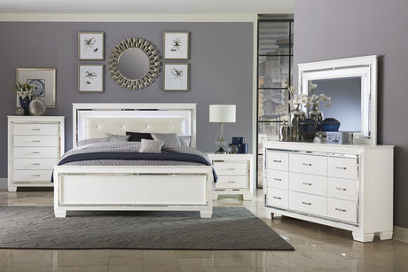 Allura White Full LED Upholstered Panel Bed