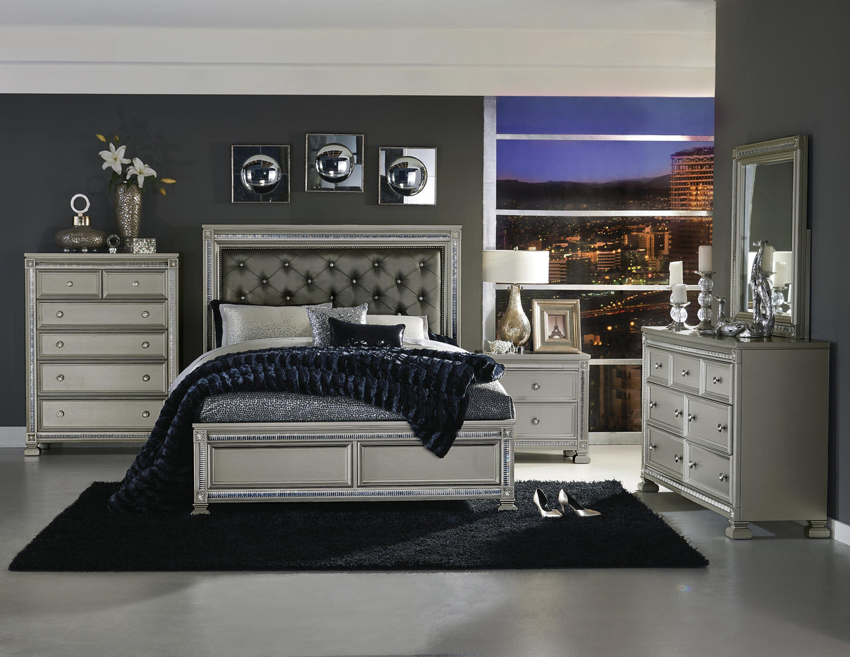 Bevelle Silver Upholstered King Bed