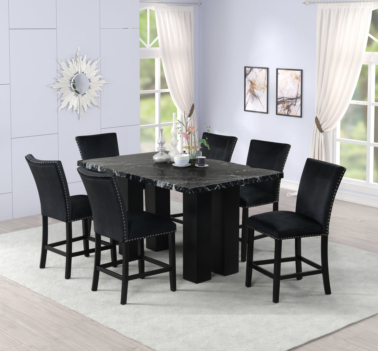 Stockholm Onyx 7-Piece Faux Marble Counter Height Set