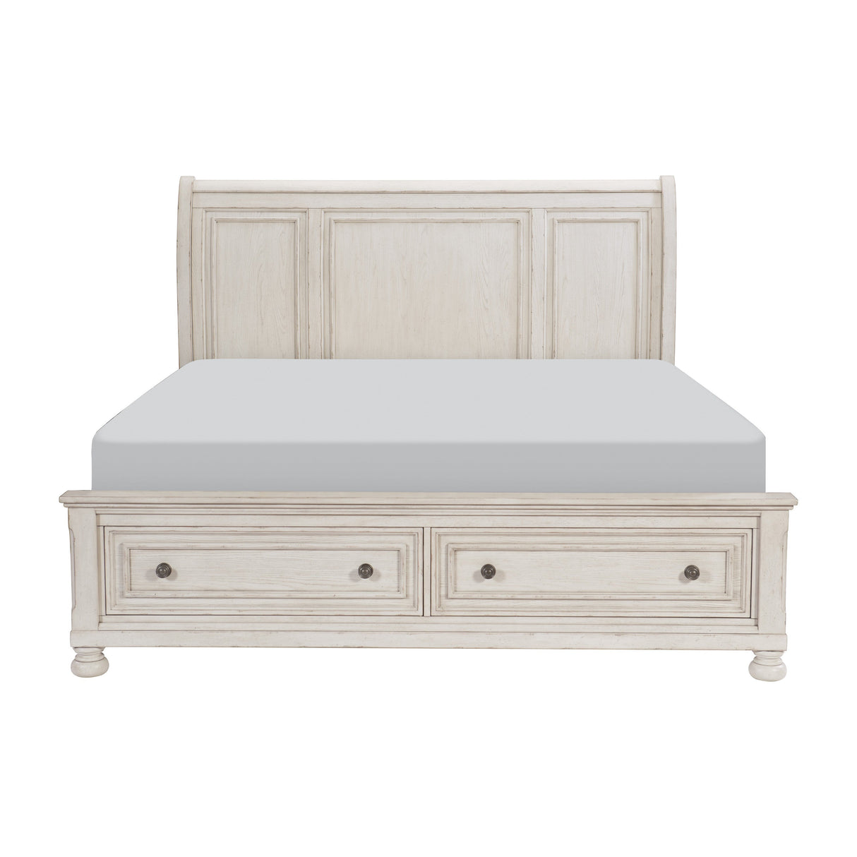 Bethel Wire Brushed White King Sleigh Storage Platform Bed