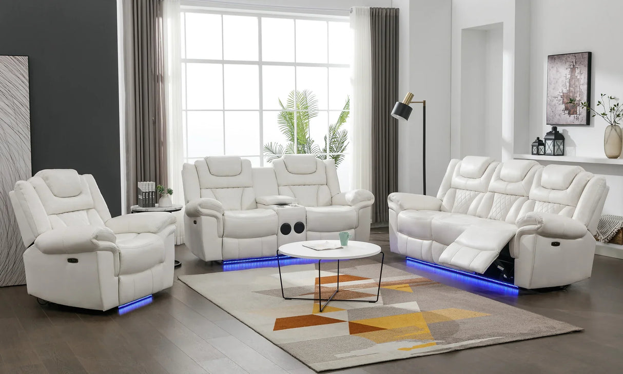 Party Time White 3PCS  Reclining Living Room Set