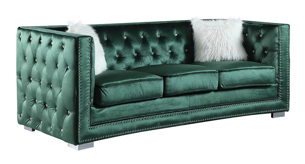 Green velvet chesterfield sofa