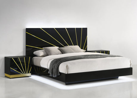 Zenia Black/Gold LED Bedroom Set B58