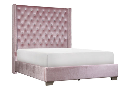 Franco Pink Velvet King Upholstered Bed - Eve Furniture